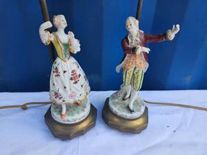 lot 42 image: Austrian Porcelain Figural Lamp, pair
