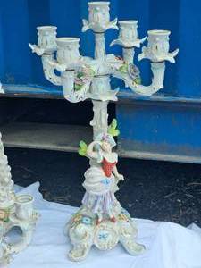 lot 46 image: Antique German Meissen Porcelain Candelabra and Converted Lamp