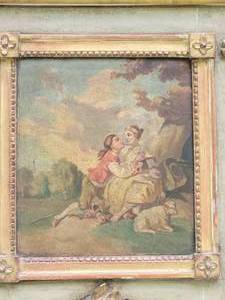 lot 20 image: Antique Louis XVI French Gilt Mirror with Handpainted Portraiture Inlay