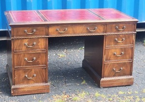 lot 77 image: Gorgeous Vintage Mahogany Campaign Desk with Leather Surface Inserts