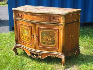 lot 1 image: Antique French Louis XV Inlaid Fine Art Painted Buffet with Stone Top