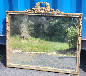 lot 21 image: Antique French Gilt Frame Mirror with Mosaic Mirror Border Inlay