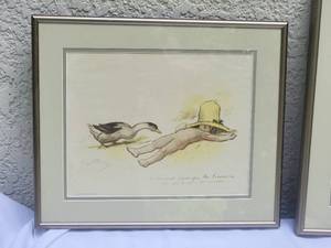 lot 62 image: George Redon - Idyllic Fine Art Print Pair - Ne Buvez Jamais deau - Le Canard Mange Les Limaces