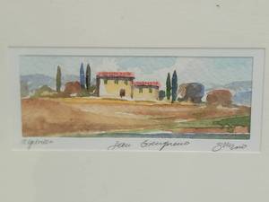 lot 60 image: Signed Original Spanish Fine Art Watercolor - House on Hill