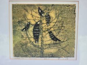 lot 56 image: Signed Modern Japanese Woodblock Print - Resting Birds