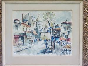 lot 52 image: Dreamy Fine Art Print - Marius Girard - View of Montmartre - Floral Gold Gilt Frame