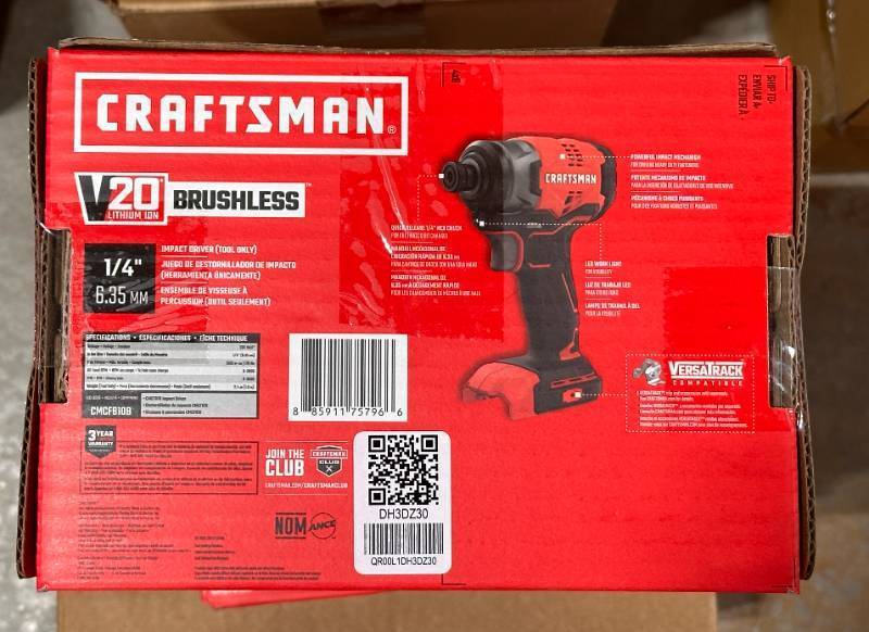 lot 10 image: Brand New Craftsman 14 Brushless Impact Driver ($69 retail)