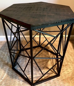 lot 113 image: Wood and Metal Geometric Side Table  End Table