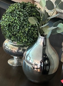 lot 58 image: Two Silver Vases with Faux Greens