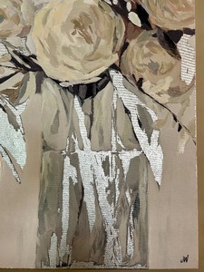 lot 47 image: Large Floral Wall Art in Silver, White and Black