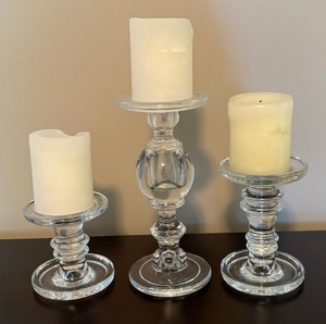 lot 88 image: Three Gorgeous Clear Glass Candle Holders