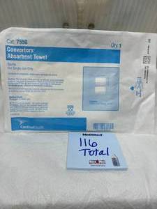 lot 51 image: Lot of 116 Packages (2 towels per package) NEW Cardinal Health 7550 Sterile Single-Use 15-12 X 23 O.R.&nbspConvertors Absorbent Towels