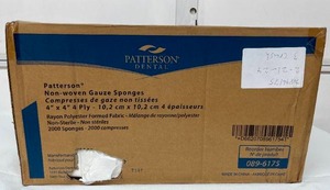 lot 88 image: 1 Case (2000 each) NEW Patterson Dental 089-6175 4 x 4 4-Ply Non-Woven Rayon Polyester Formed Fabric Gauze Sponges