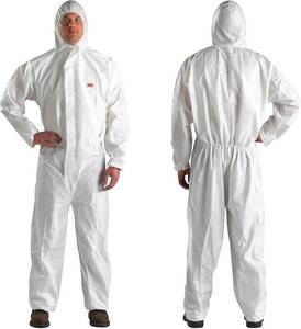 lot 90 image: MSRP $180  Lot of 24 NEW 3M&nbspDisposable Protective White Coveralls, Hooded with Elastic Cuff, Two-Way Zipper, Antistatic, Painting and Coating, Food Safety, Large, 4515-L (out of stock everywhere)