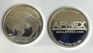 lot 6 image: Lot of Two 1oz .999 Fine Silver Coins - 2020 Indian Head Buffalo and APMEX - Shipping Available