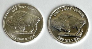 lot 7 image: Lot of Two 1oz .999 Fine Silver Indian Head Buffalo Liberty Coins - Shipping Available
