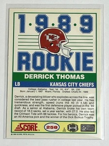 lot 22 image: 1989 Score Football Derrick Thomas #258 RC - Shipping Available