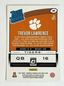 lot 25 image: 2021 Panini Chronicles Donruss Optic Trevor Lawrence #201 Rated Rookie (NM-MT) - Shipping Available