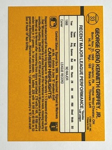 lot 33 image: 1989 Donruss Baseball Ken Griffey, Jr. #33 Rated Rookie - Shipping Available