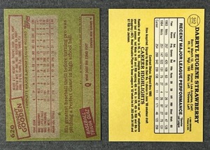 lot 37 image: 1985 Donruss Baseball Darryl Strawberry #312 and 1985 Topps Dwight Gooden #620 RC - Shipping Available