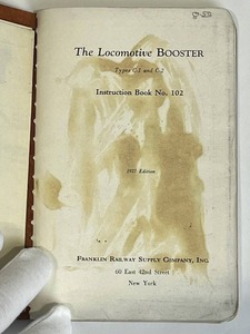 lot 63 image: RARE 1927 The Locomotive Booster Instruction Book No. 102 by Franklin Railway Supply Company (4.5 x 7) - Shipping Available