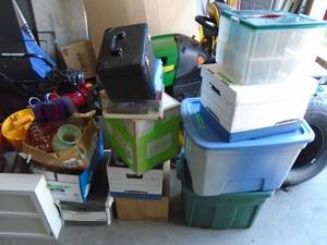 Yard Sale kit. Approx 40 box of householdgarage items. One money. As shown.