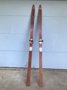 lot 169 image: Vintage Wooden Lund Snow Skis