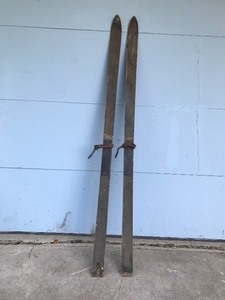lot 171 image: Vintage Wooden Snow Skis