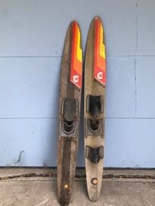 lot 188 image: Vintage Cypress Gardens Dick Pope III Wooden Water Skis