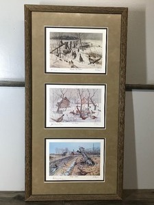 lot 19 image: Les C. Kouba Shelter Serial Signed Framed Prints - 3 in the Series - Headin for Shelter - In Shelter - Leavin Shelter