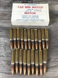 lot 428 image: 20 Rounds - 7.62 MM Match XM 118 LOT LC 173 Grain Bullets - Velocity 2550 FPS