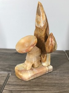 lot 586 image: Vintage Small Onyx Single Bookend, Sleeping Mexican with Cactus and Sombrero, Incense Holder, Carved Marble Book End, Stone