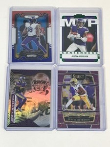 lot 655 image: Lot of 4 Justin Jefferson Football Cards all in Top Loaders