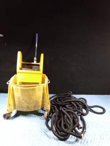 lot 528 image: Mop bucket with ringer and garden hose