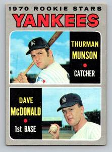 lot 9 image: Thurman Munson RC 1970 Topps Yankees Rookie Stars #189 Vintage Baseball Card