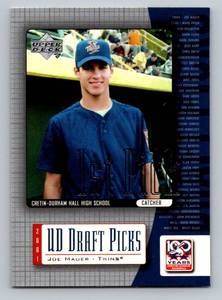 lot 21 image: Joe Mauer RC 2001 UD Draft Picks #1 Rookie Minnesota Twins Baseball Card