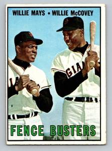 lot 32 image: Willie Mays  Willie McCovey 1967 Topps #423 Fence Busters Vintage Baseball Card