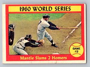 lot 33 image: Mickey Mantle 1961 Topps #307 Mantle Slams 2 Homers 1960 World Series Game #2 Vintage Baseball Card