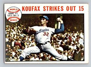 lot 62 image: Sandy Koufax 1964 Topps #136 World Series Game #1 Strikes out 15 Vintage Baseball Card