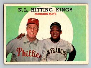 lot 68 image: Willie Mays  Richie Asburn 1959 Topps #317 NL Hitting Kings Vintage Baseball Card