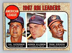 lot 100 image: Carl Yastrzemski  Harmon Killebrew  Frank Robinson 1968 Topps #4 AL RBI Leaders Vintage Baseball Card
