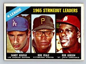 lot 130 image: Sandy Koufax  Bob Gibson 1966 Topps #225 NL Strikeout Leaders Vintage Baseball Card