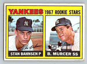 lot 132 image: 1967 Topps Yankee Rookie Stars - Bobby Murcer  Stan Bahnsen #92 Vintage Baseball Card