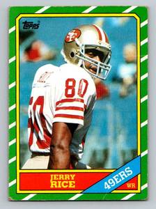 lot 10B image: Jerry Rice RC 1986 Topps #161 Rookie Vintage Football Card