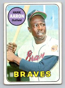 lot 13B image: Hank Aaron 1969 Topps #100 Vintage Baseball Card