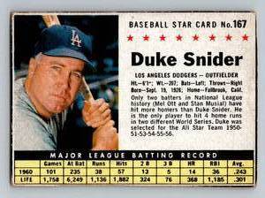 lot 19D image: Duke Snider 1961 Post Cereal #167 Vintage Baseball Card