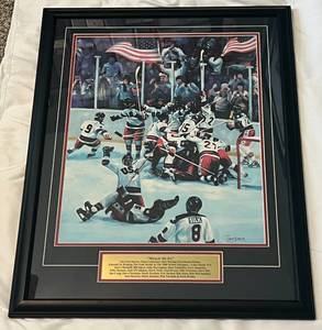 lot 15E image: Miracle on Ice Print - Framed and Matted - 1980 Team USA Olympic Hockey