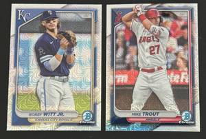 lot 15A image: Mike Trout and Bobby Witt Jr. 2 Card Mojo Lot 2024 Bowman Chrome Baseball Cards