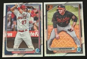 lot 17A image: Mike Trout and Gunnar Henderson Mojo Lot 2024 Bowman Chrome Baseball Cards