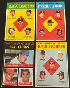 lot 21A image: 4 Card Vintage Baseball Stars Lot - Koufax, Drysdale, Gibson, Seaver, Ford, Roberts, Kaat, Bunning